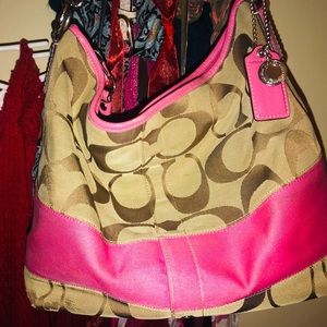 PINK AND BROWN COACH SHOULDER BAG
